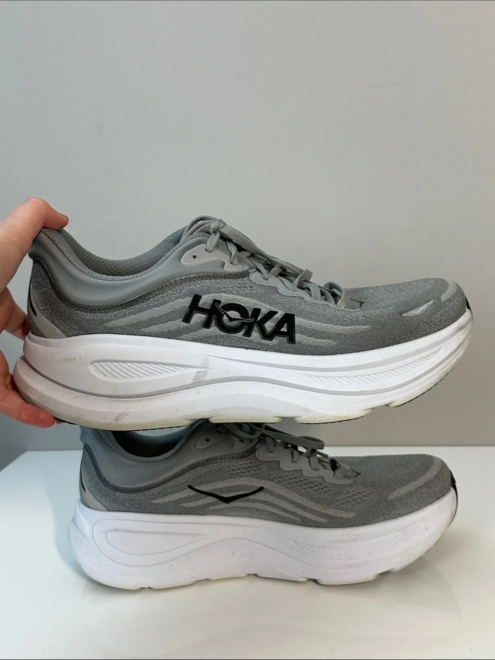 Hoka Mens Bondi 9 Running Sneakers Galactic Grey Stellar Gray Size 12.5D